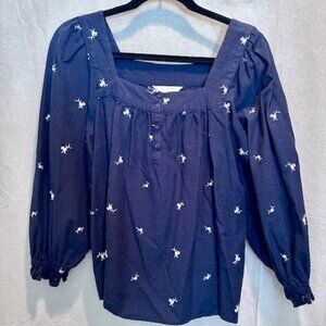 Navy blue floral peasant top by Lauren Conrad Size XS cotton/rayon blend